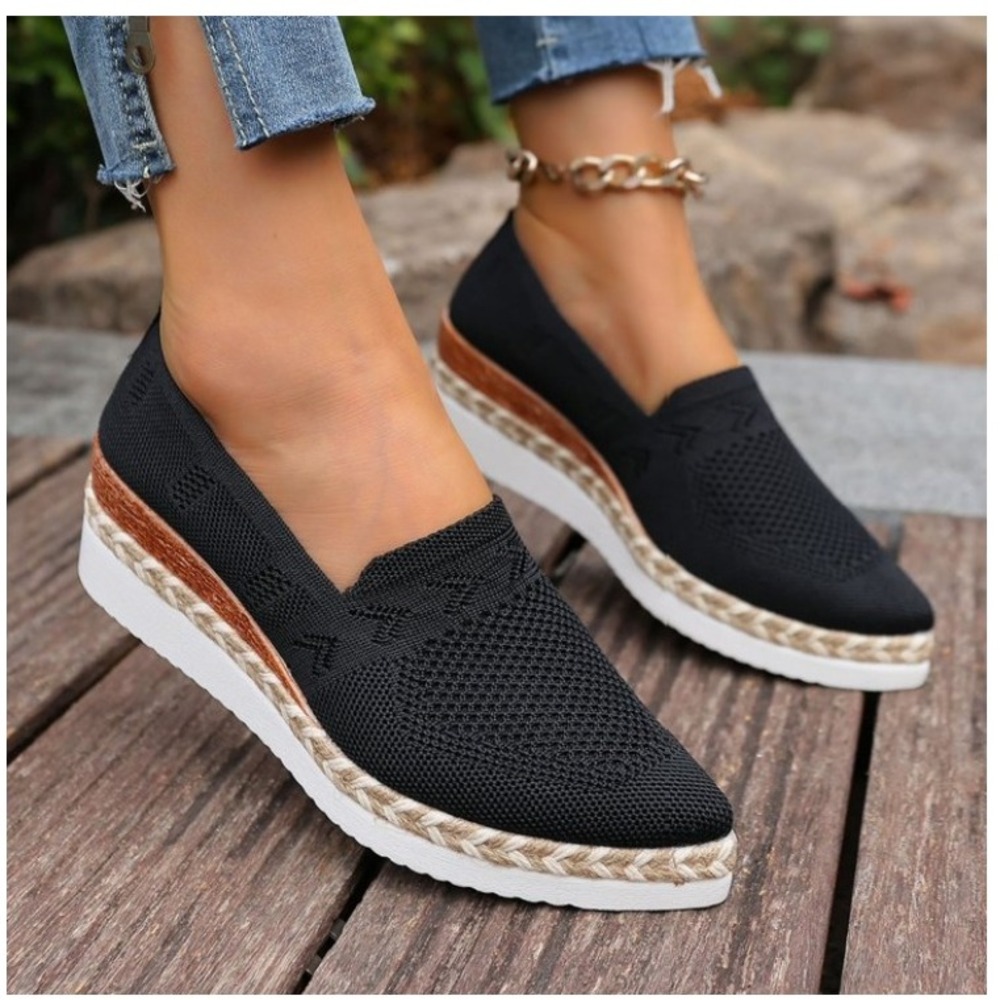 Unbranded Espadrille Platform Slip On Women Size 38 Black Knit Pointed Toe C901